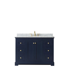 Load image into Gallery viewer, Wyndham Collection Vanity Wyndham Collection WCV232348SBLCMUNOMXX Avery 48 Inch Single Bathroom Vanity in Dark Blue, White Carrara Marble Countertop, Undermount Oval Sink, and No Mirror