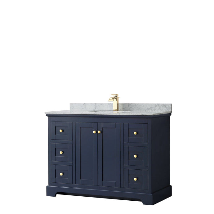 Wyndham Collection Vanity Wyndham Collection WCV232348SBLCMUNSMXX Avery 48 Inch Single Bathroom Vanity in Dark Blue, White Carrara Marble Countertop, Undermount Square Sink, and No Mirror