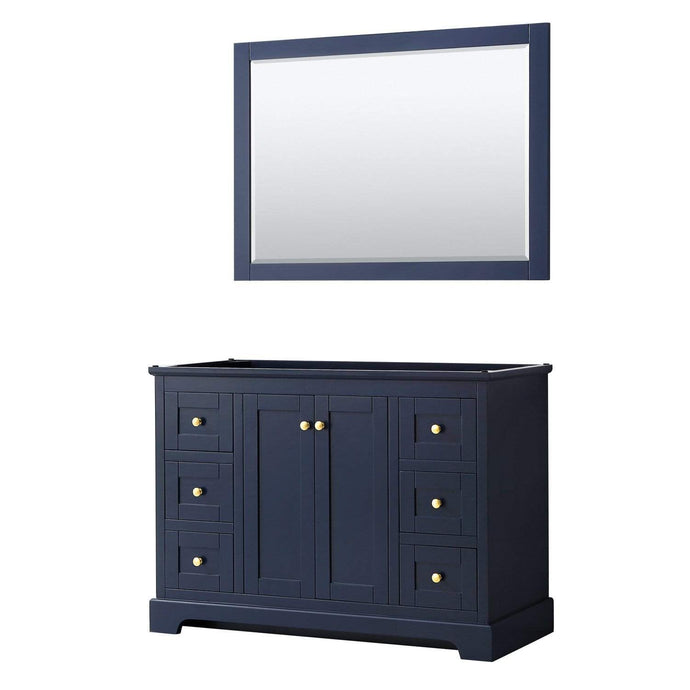 Wyndham Collection Vanity Wyndham Collection WCV232348SBLCXSXXM46 Avery 48 Inch Single Bathroom Vanity in Dark Blue, No Countertop, No Sink, and 46 Inch Mirror