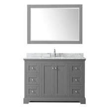 Load image into Gallery viewer, Wyndham Collection Vanity Wyndham Collection WCV232348SKGCMUNOM46 Avery 48 Inch Single Bathroom Vanity in Dark Gray, White Carrara Marble Countertop, Undermount Oval Sink, and 46 Inch Mirror