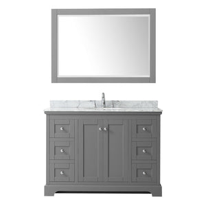 Wyndham Collection Vanity Wyndham Collection WCV232348SKGCMUNOM46 Avery 48 Inch Single Bathroom Vanity in Dark Gray, White Carrara Marble Countertop, Undermount Oval Sink, and 46 Inch Mirror