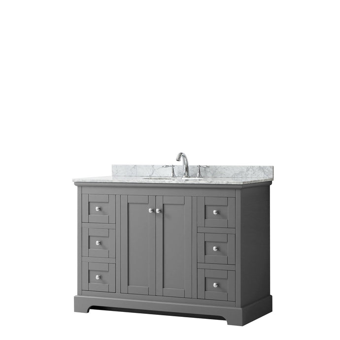 Wyndham Collection Vanity Wyndham Collection WCV232348SKGCMUNOMXX Avery 48 Inch Single Bathroom Vanity in Dark Gray, White Carrara Marble Countertop, Undermount Oval Sink, and No Mirror