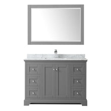 Load image into Gallery viewer, Wyndham Collection Vanity Wyndham Collection WCV232348SKGCMUNSM46 Avery 48 Inch Single Bathroom Vanity in Dark Gray, White Carrara Marble Countertop, Undermount Square Sink, and 46 Inch Mirror