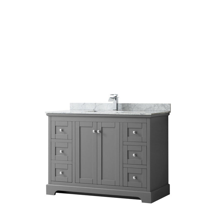 Wyndham Collection Vanity Wyndham Collection WCV232348SKGCMUNSMXX Avery 48 Inch Single Bathroom Vanity in Dark Gray, White Carrara Marble Countertop, Undermount Square Sink, and No Mirror