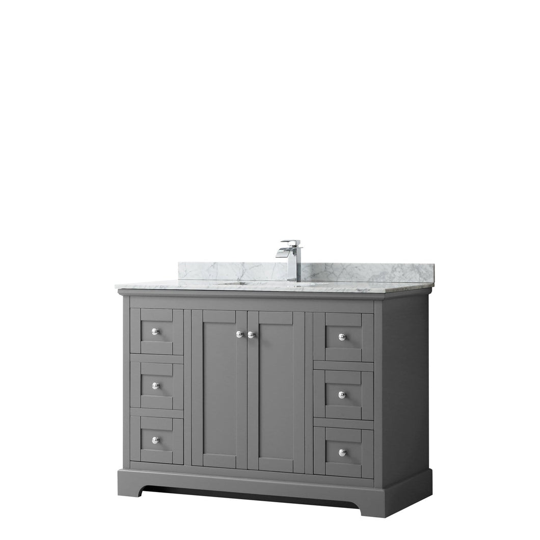 Wyndham Collection Vanity Wyndham Collection WCV232348SKGCMUNSMXX Avery 48 Inch Single Bathroom Vanity in Dark Gray, White Carrara Marble Countertop, Undermount Square Sink, and No Mirror
