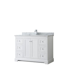 Load image into Gallery viewer, Wyndham Collection Vanity Wyndham Collection WCV232348SWHCMUNSMXX Avery 48 Inch Single Bathroom Vanity in White, White Carrara Marble Countertop, Undermount Square Sink, and No Mirror