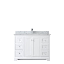 Load image into Gallery viewer, Wyndham Collection Vanity Wyndham Collection WCV232348SWHCMUNSMXX Avery 48 Inch Single Bathroom Vanity in White, White Carrara Marble Countertop, Undermount Square Sink, and No Mirror