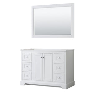 Wyndham Collection Vanity Wyndham Collection WCV232348SWHCXSXXM46 Avery 48 Inch Single Bathroom Vanity in White, No Countertop, No Sink, and 46 Inch Mirror