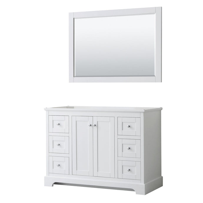 Wyndham Collection Vanity Wyndham Collection WCV232348SWHCXSXXM46 Avery 48 Inch Single Bathroom Vanity in White, No Countertop, No Sink, and 46 Inch Mirror