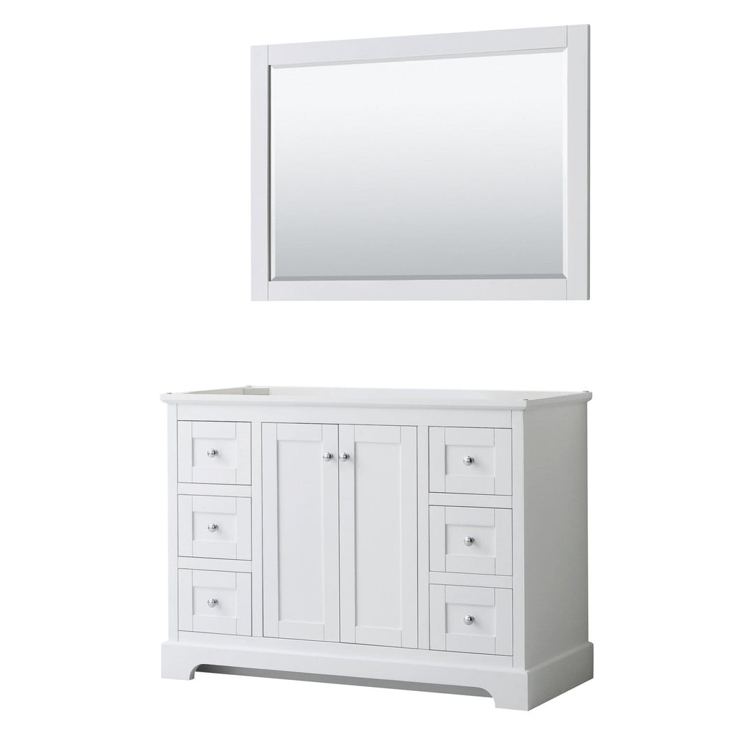 Wyndham Collection Vanity Wyndham Collection WCV232348SWHCXSXXM46 Avery 48 Inch Single Bathroom Vanity in White, No Countertop, No Sink, and 46 Inch Mirror