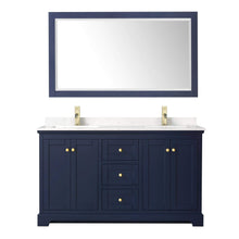 Load image into Gallery viewer, Wyndham Collection Vanity Wyndham Collection WCV232360DBLC2UNSM58 Avery 60 Inch Double Bathroom Vanity in Dark Blue, Light-Vein Carrara Cultured Marble Countertop, Undermount Square Sinks, 58 Inch Mirror