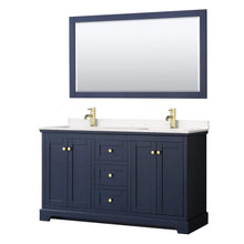 Load image into Gallery viewer, Wyndham Collection Vanity Wyndham Collection WCV232360DBLC2UNSM58 Avery 60 Inch Double Bathroom Vanity in Dark Blue, Light-Vein Carrara Cultured Marble Countertop, Undermount Square Sinks, 58 Inch Mirror