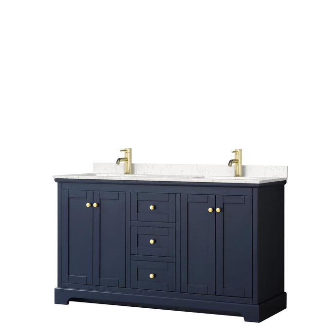 Wyndham Collection Vanity Wyndham Collection WCV232360DBLC2UNSMXX Avery 60 Inch Double Bathroom Vanity in Dark Blue, Light-Vein Carrara Cultured Marble Countertop, Undermount Square Sinks, No Mirror