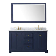 Load image into Gallery viewer, Wyndham Collection Vanity Wyndham Collection WCV232360DBLCMUNOM58 Avery 60 Inch Double Bathroom Vanity in Dark Blue, White Carrara Marble Countertop, Undermount Oval Sinks, and 58 Inch Mirror