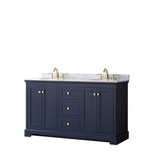 Load image into Gallery viewer, Wyndham Collection Vanity Wyndham Collection WCV232360DBLCMUNOMXX Avery 60 Inch Double Bathroom Vanity in Dark Blue, White Carrara Marble Countertop, Undermount Oval Sinks, and No Mirror