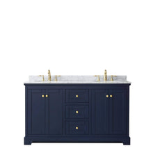 Load image into Gallery viewer, Wyndham Collection Vanity Wyndham Collection WCV232360DBLCMUNOMXX Avery 60 Inch Double Bathroom Vanity in Dark Blue, White Carrara Marble Countertop, Undermount Oval Sinks, and No Mirror