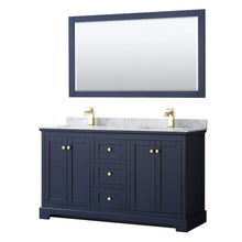 Load image into Gallery viewer, Wyndham Collection Vanity Wyndham Collection WCV232360DBLCMUNSM58 Avery 60 Inch Double Bathroom Vanity in Dark Blue, White Carrara Marble Countertop, Undermount Square Sinks, and 58 Inch Mirror