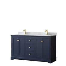 Load image into Gallery viewer, Wyndham Collection Vanity Wyndham Collection WCV232360DBLCMUNSMXX Avery 60 Inch Double Bathroom Vanity in Dark Blue, White Carrara Marble Countertop, Undermount Square Sinks, and No Mirror