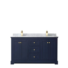 Load image into Gallery viewer, Wyndham Collection Vanity Wyndham Collection WCV232360DBLCMUNSMXX Avery 60 Inch Double Bathroom Vanity in Dark Blue, White Carrara Marble Countertop, Undermount Square Sinks, and No Mirror