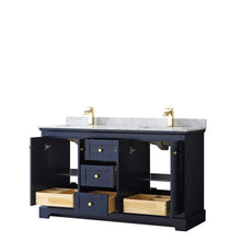 Load image into Gallery viewer, Wyndham Collection Vanity Wyndham Collection WCV232360DBLCMUNSMXX Avery 60 Inch Double Bathroom Vanity in Dark Blue, White Carrara Marble Countertop, Undermount Square Sinks, and No Mirror