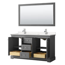 Load image into Gallery viewer, Wyndham Collection Vanity Wyndham Collection WCV232360DKGC2UNSM58 Avery 60 Inch Double Bathroom Vanity in Dark Gray, Light-Vein Carrara Cultured Marble Countertop, Undermount Square Sinks, 58 Inch Mirror