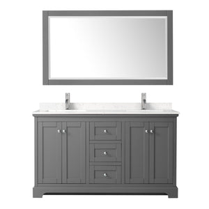 Wyndham Collection Vanity Wyndham Collection WCV232360DKGC2UNSM58 Avery 60 Inch Double Bathroom Vanity in Dark Gray, Light-Vein Carrara Cultured Marble Countertop, Undermount Square Sinks, 58 Inch Mirror