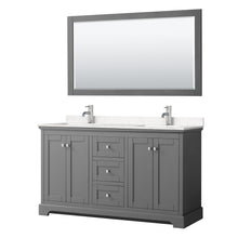 Load image into Gallery viewer, Wyndham Collection Vanity Wyndham Collection WCV232360DKGC2UNSM58 Avery 60 Inch Double Bathroom Vanity in Dark Gray, Light-Vein Carrara Cultured Marble Countertop, Undermount Square Sinks, 58 Inch Mirror