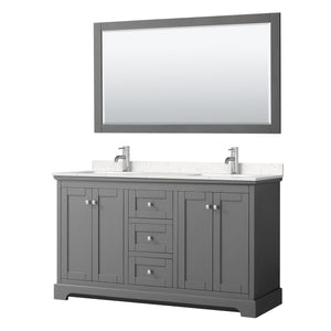 Wyndham Collection Vanity Wyndham Collection WCV232360DKGC2UNSM58 Avery 60 Inch Double Bathroom Vanity in Dark Gray, Light-Vein Carrara Cultured Marble Countertop, Undermount Square Sinks, 58 Inch Mirror