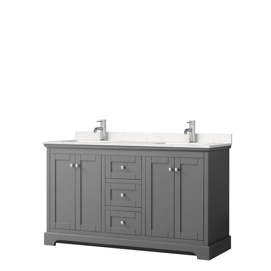 Wyndham Collection Vanity Wyndham Collection WCV232360DKGC2UNSMXX Avery 60 Inch Double Bathroom Vanity in Dark Gray, Light-Vein Carrara Cultured Marble Countertop, Undermount Square Sinks, No Mirror