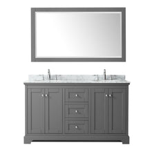 Load image into Gallery viewer, Wyndham Collection Vanity Wyndham Collection WCV232360DKGCMUNOM58 Avery 60 Inch Double Bathroom Vanity in Dark Gray, White Carrara Marble Countertop, Undermount Oval Sinks, and 58 Inch Mirror