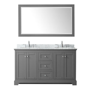 Wyndham Collection Vanity Wyndham Collection WCV232360DKGCMUNOM58 Avery 60 Inch Double Bathroom Vanity in Dark Gray, White Carrara Marble Countertop, Undermount Oval Sinks, and 58 Inch Mirror