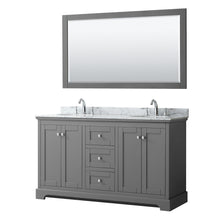 Load image into Gallery viewer, Wyndham Collection Vanity Wyndham Collection WCV232360DKGCMUNOM58 Avery 60 Inch Double Bathroom Vanity in Dark Gray, White Carrara Marble Countertop, Undermount Oval Sinks, and 58 Inch Mirror