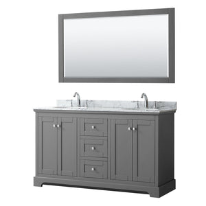 Wyndham Collection Vanity Wyndham Collection WCV232360DKGCMUNOM58 Avery 60 Inch Double Bathroom Vanity in Dark Gray, White Carrara Marble Countertop, Undermount Oval Sinks, and 58 Inch Mirror