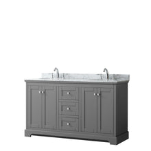 Load image into Gallery viewer, Wyndham Collection Vanity Wyndham Collection WCV232360DKGCMUNOMXX Avery 60 Inch Double Bathroom Vanity in Dark Gray, White Carrara Marble Countertop, Undermount Oval Sinks, and No Mirror