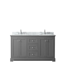 Load image into Gallery viewer, Wyndham Collection Vanity Wyndham Collection WCV232360DKGCMUNOMXX Avery 60 Inch Double Bathroom Vanity in Dark Gray, White Carrara Marble Countertop, Undermount Oval Sinks, and No Mirror