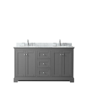 Wyndham Collection Vanity Wyndham Collection WCV232360DKGCMUNOMXX Avery 60 Inch Double Bathroom Vanity in Dark Gray, White Carrara Marble Countertop, Undermount Oval Sinks, and No Mirror