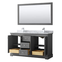 Load image into Gallery viewer, Wyndham Collection Vanity Wyndham Collection WCV232360DKGCMUNSM58 Avery 60 Inch Double Bathroom Vanity in Dark Gray, White Carrara Marble Countertop, Undermount Square Sinks, and 58 Inch Mirror