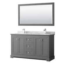 Load image into Gallery viewer, Wyndham Collection Vanity Wyndham Collection WCV232360DKGCMUNSM58 Avery 60 Inch Double Bathroom Vanity in Dark Gray, White Carrara Marble Countertop, Undermount Square Sinks, and 58 Inch Mirror