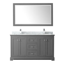 Load image into Gallery viewer, Wyndham Collection Vanity Wyndham Collection WCV232360DKGCMUNSM58 Avery 60 Inch Double Bathroom Vanity in Dark Gray, White Carrara Marble Countertop, Undermount Square Sinks, and 58 Inch Mirror