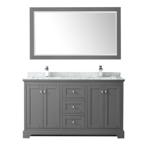 Wyndham Collection Vanity Wyndham Collection WCV232360DKGCMUNSM58 Avery 60 Inch Double Bathroom Vanity in Dark Gray, White Carrara Marble Countertop, Undermount Square Sinks, and 58 Inch Mirror