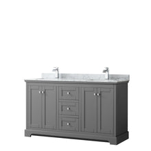 Load image into Gallery viewer, Wyndham Collection Vanity Wyndham Collection WCV232360DKGCMUNSMXX Avery 60 Inch Double Bathroom Vanity in Dark Gray, White Carrara Marble Countertop, Undermount Square Sinks, and No Mirror