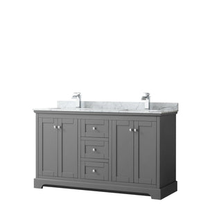 Wyndham Collection Vanity Wyndham Collection WCV232360DKGCMUNSMXX Avery 60 Inch Double Bathroom Vanity in Dark Gray, White Carrara Marble Countertop, Undermount Square Sinks, and No Mirror