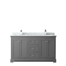 Load image into Gallery viewer, Wyndham Collection Vanity Wyndham Collection WCV232360DKGCMUNSMXX Avery 60 Inch Double Bathroom Vanity in Dark Gray, White Carrara Marble Countertop, Undermount Square Sinks, and No Mirror