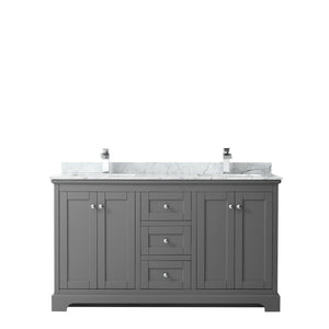 Wyndham Collection Vanity Wyndham Collection WCV232360DKGCMUNSMXX Avery 60 Inch Double Bathroom Vanity in Dark Gray, White Carrara Marble Countertop, Undermount Square Sinks, and No Mirror