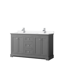 Load image into Gallery viewer, Wyndham Collection Vanity Wyndham Collection WCV232360DKGWCUNSMXX Avery 60 Inch Double Bathroom Vanity in Dark Gray, White Cultured Marble Countertop, Undermount Square Sinks, No Mirror