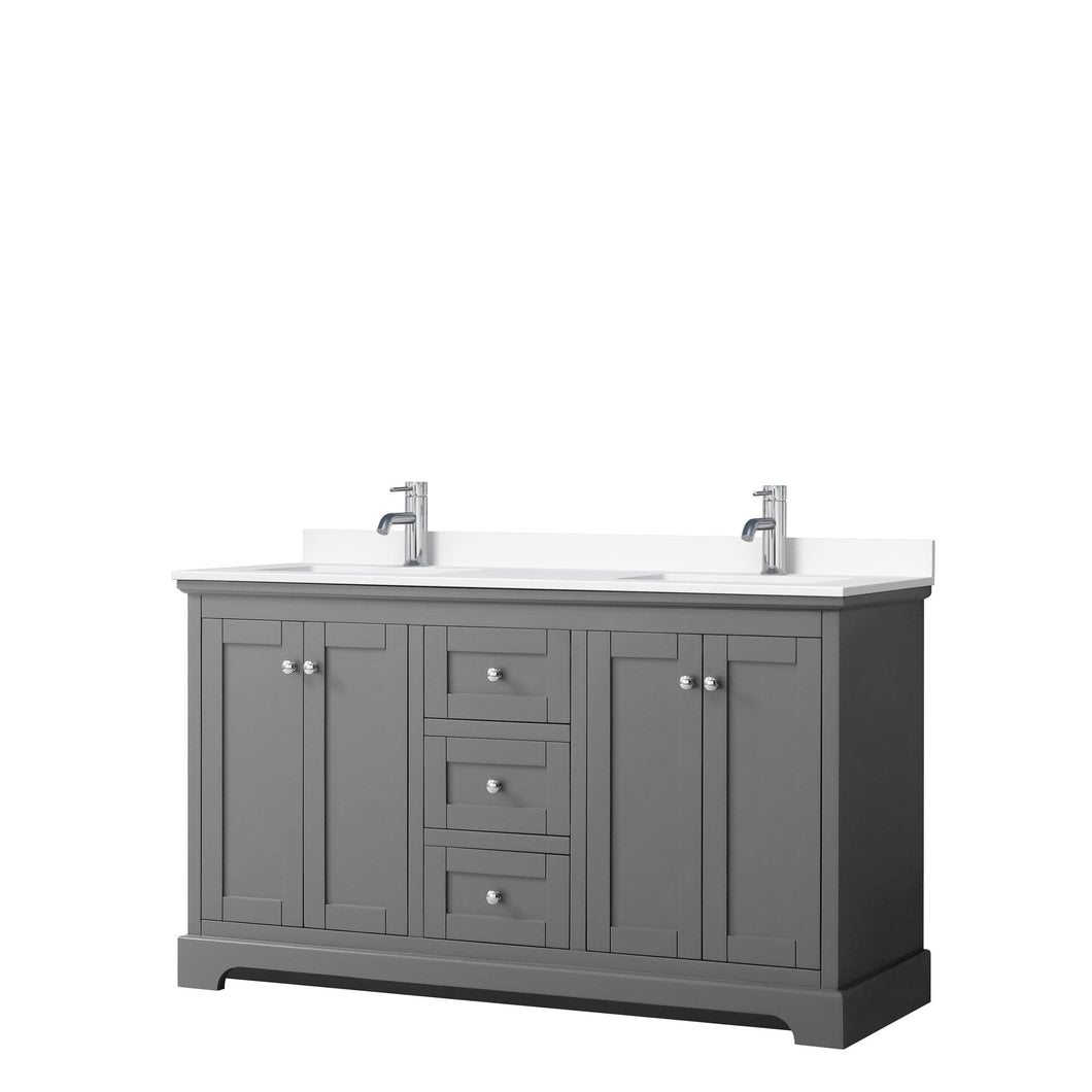 Wyndham Collection Vanity Wyndham Collection WCV232360DKGWCUNSMXX Avery 60 Inch Double Bathroom Vanity in Dark Gray, White Cultured Marble Countertop, Undermount Square Sinks, No Mirror