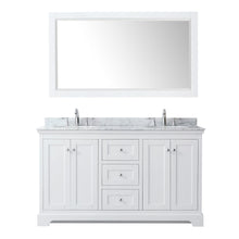 Load image into Gallery viewer, Wyndham Collection Vanity Wyndham Collection WCV232360DWHCMUNOM58 Avery 60 Inch Double Bathroom Vanity in White, White Carrara Marble Countertop, Undermount Oval Sinks, and 58 Inch Mirror