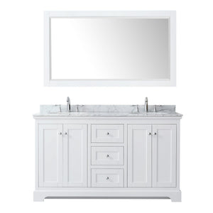 Wyndham Collection Vanity Wyndham Collection WCV232360DWHCMUNOM58 Avery 60 Inch Double Bathroom Vanity in White, White Carrara Marble Countertop, Undermount Oval Sinks, and 58 Inch Mirror