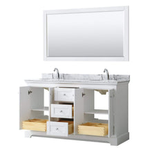 Load image into Gallery viewer, Wyndham Collection Vanity Wyndham Collection WCV232360DWHCMUNOM58 Avery 60 Inch Double Bathroom Vanity in White, White Carrara Marble Countertop, Undermount Oval Sinks, and 58 Inch Mirror