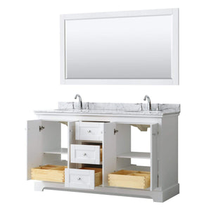 Wyndham Collection Vanity Wyndham Collection WCV232360DWHCMUNOM58 Avery 60 Inch Double Bathroom Vanity in White, White Carrara Marble Countertop, Undermount Oval Sinks, and 58 Inch Mirror